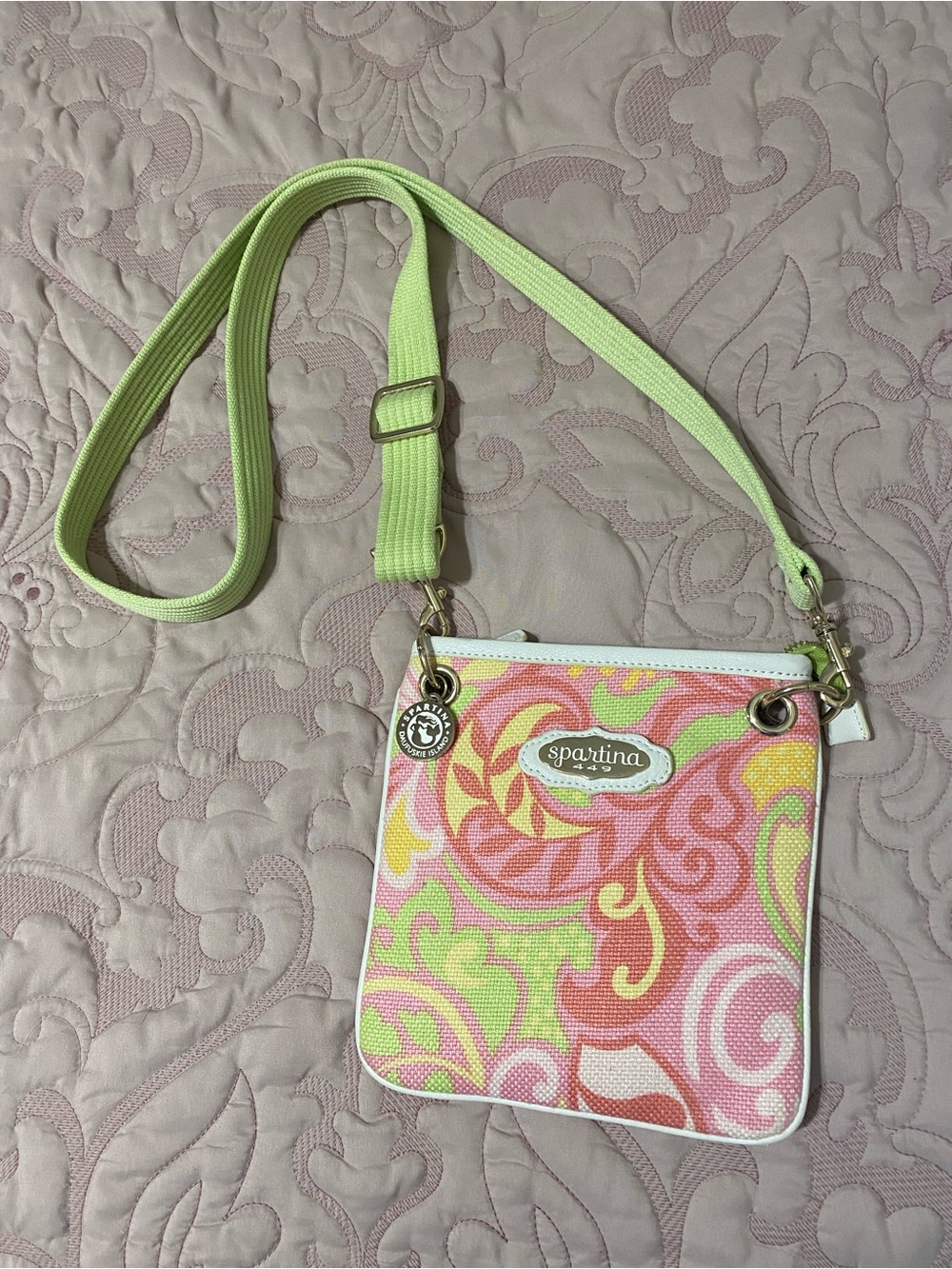 Spartina 449 Lime Green and Pink Swirl Crossbody Bag